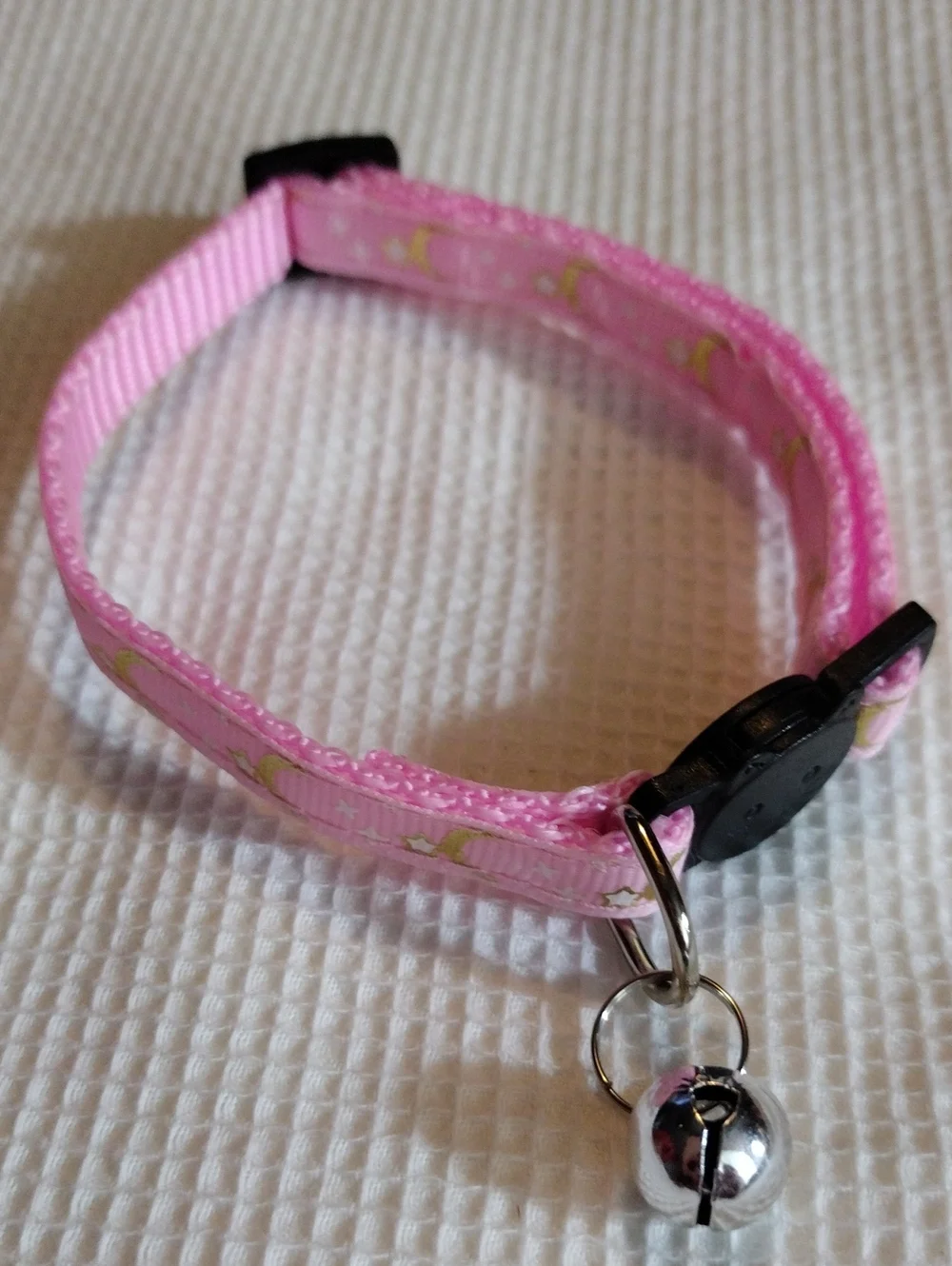 Pink Cat Collar with Gold Moon & Star Print and Bell
